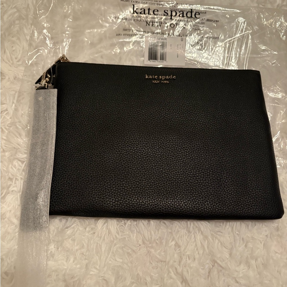 Kate Spade large Black Leather Clutch-Wristlet